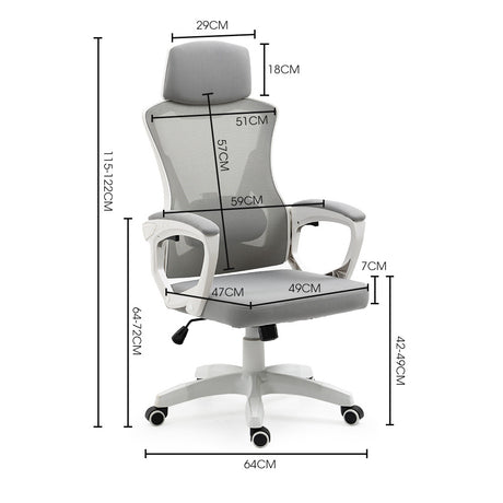 Yanchep white and grey ergonomic mesh office chair with headrest, view 6