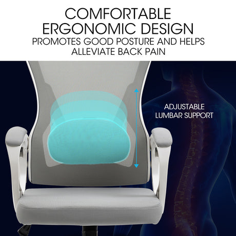 Yanchep white and grey ergonomic mesh office chair with headrest, view 7