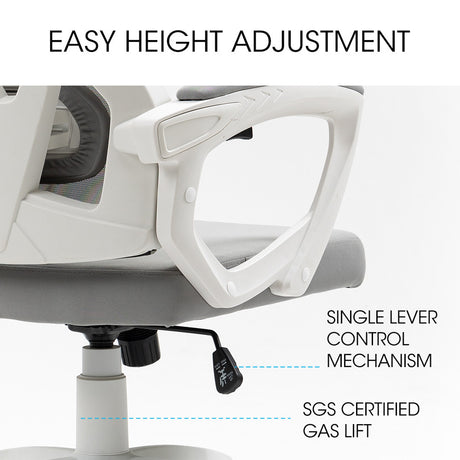 Yanchep white and grey ergonomic mesh office chair with headrest, view 8