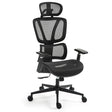 Coolgardie black mesh ergonomic office chair with adjustable headrest in a home office