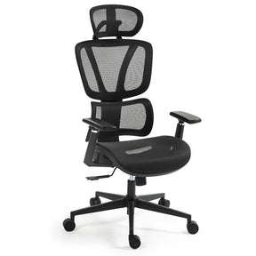 Coolgardie black mesh ergonomic office chair with adjustable headrest in a home office