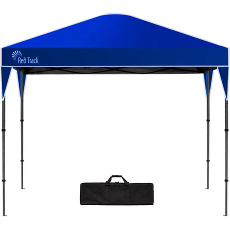 Navy blue 3.6 x 2.2 m folding gazebo set up outdoors, front view
