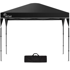 Black 3.6 x 2.2 m folding gazebo set up outdoors, front view