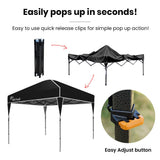 Black folding gazebo shading a market stall style outdoor setup