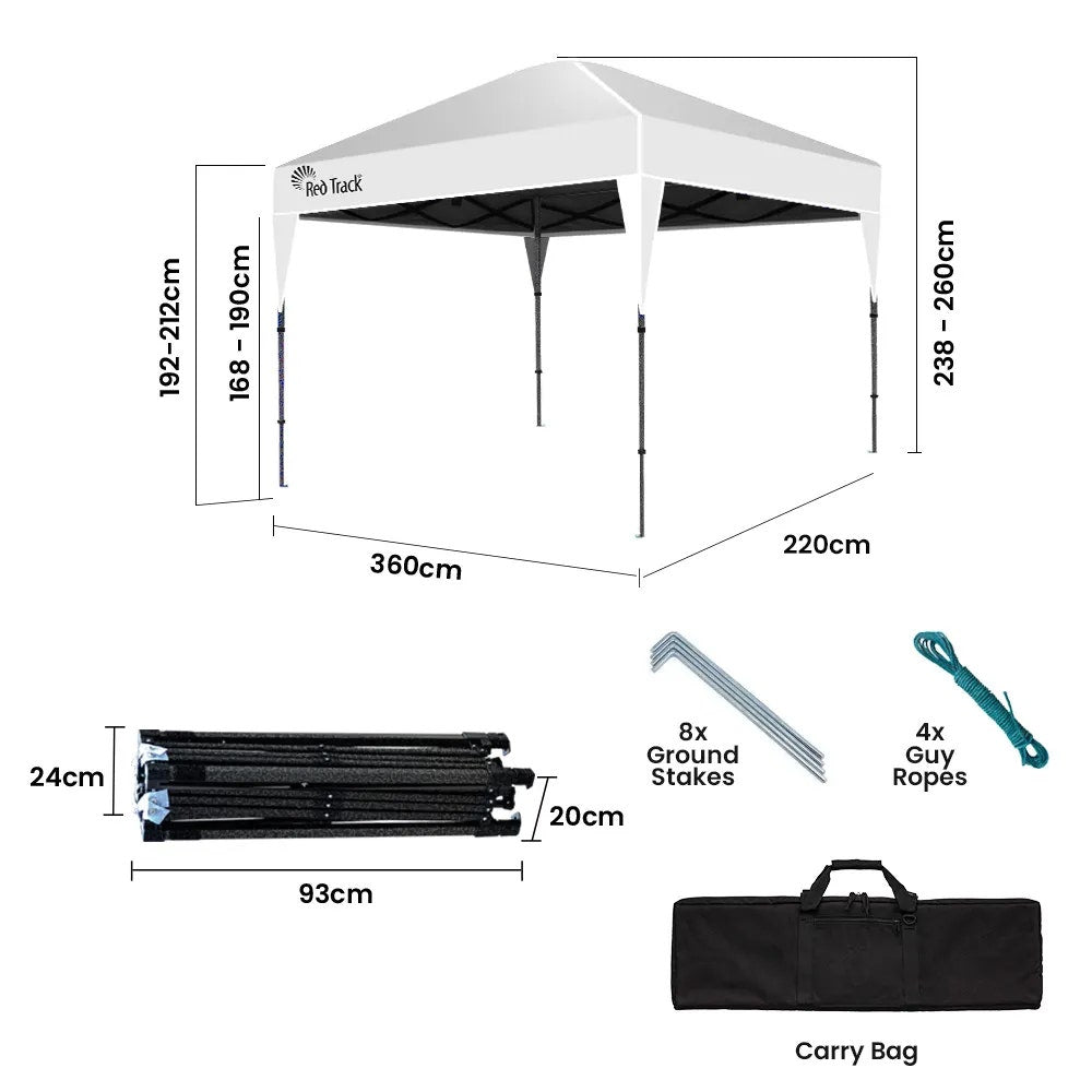Tent pegs and guy ropes supplied for anchoring the white folding gazebo