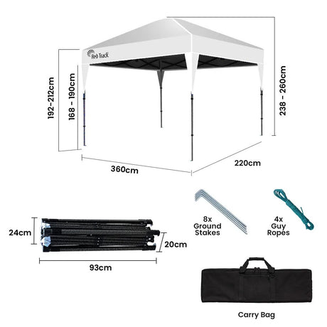 Tent pegs and guy ropes supplied for anchoring the white folding gazebo