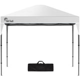 White 3.6 x 2.2 m folding gazebo set up outdoors, front view