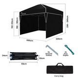 Tent pegs and guy ropes supplied for anchoring the black folding gazebo