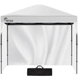 White 3.6 x 2.2 m folding gazebo with three side walls fitted, front view