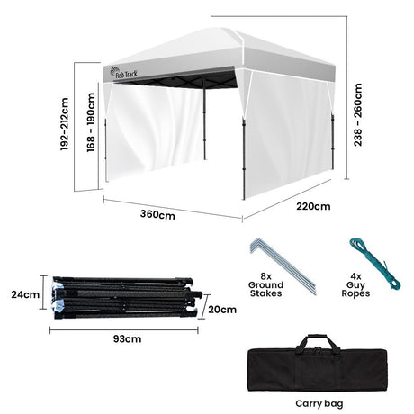 Tent pegs and guy ropes supplied for anchoring the white folding gazebo