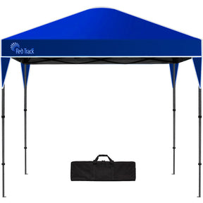 Navy blue 3 x 3 m folding gazebo set up outdoors, front view