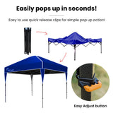 Navy blue folding gazebo shading an outdoor market or backyard setup