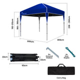 Ground pegs and guy ropes supplied for anchoring the navy folding gazebo