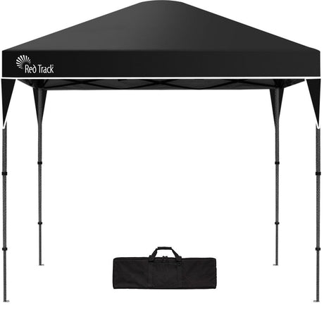 Black 3 x 3 m folding gazebo set up outdoors, front view