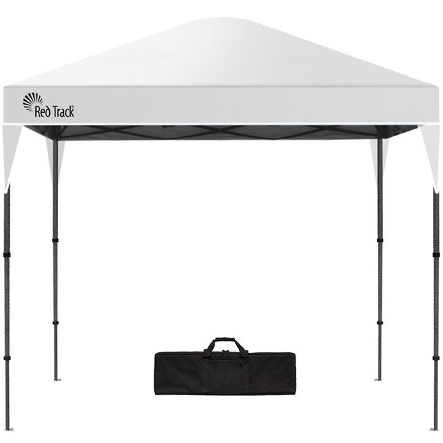 White 3 x 3 m pop up gazebo set up outdoors with open sides and a peaked canopy roof