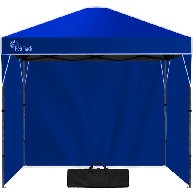 Navy blue 3 x 3 m pop up gazebo assembled outdoors with side walls fitted