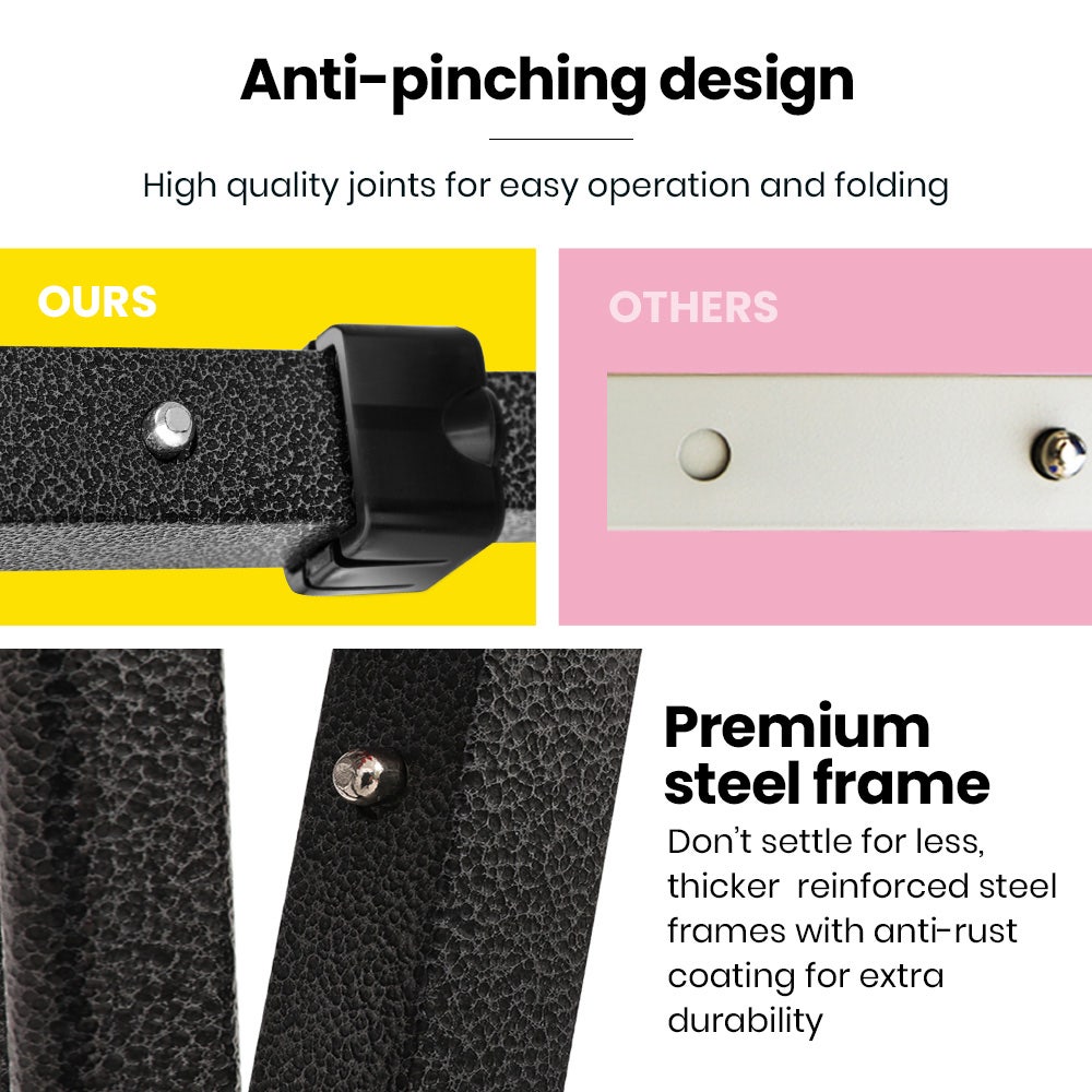 Close up of the black gazebo steel frame joint and adjustable leg lock