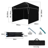 Diagram of the black gazebo showing the 3 x 3 m footprint and 2.6 m height