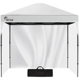 White 3 x 3 m pop up gazebo assembled outdoors with three side walls fitted
