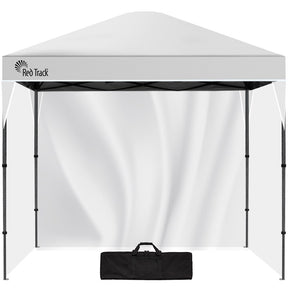 White 3 x 3 m pop up gazebo assembled outdoors with three side walls fitted