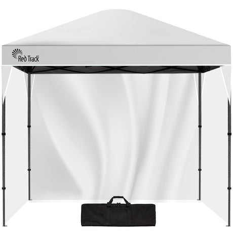 White 3 x 3 m pop up gazebo assembled outdoors with three side walls fitted