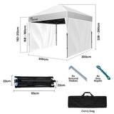 Diagram of the white gazebo showing the 3 x 3 m footprint and 2.6 m height