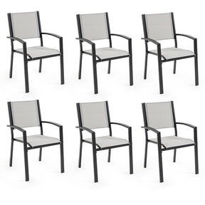 Culburra set of six mesh outdoor dining chairs on a patio