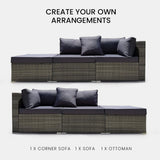 Eimeo 3 Piece 3 Seater Outdoor Corner Lounge Set, Grey Wicker