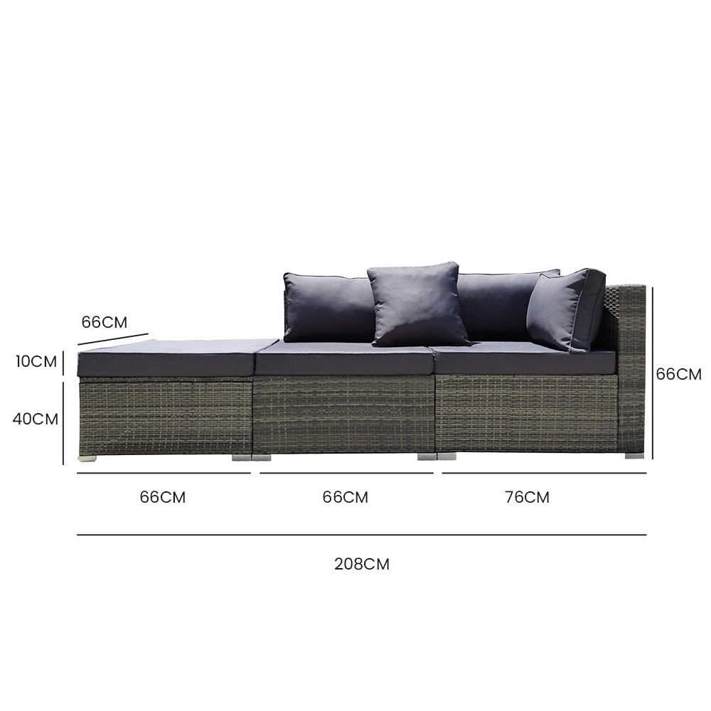 Eimeo 3 Piece 3 Seater Outdoor Corner Lounge Set, Grey Wicker