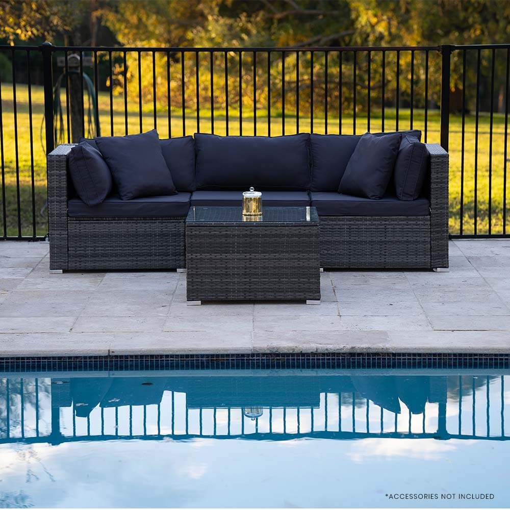 Eimeo 4 Piece 3 Seater Outdoor Corner Lounge Set, Grey Wicker
