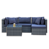 Eimeo grey wicker outdoor corner lounge set in an outdoor setting