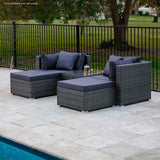 Turquoise Modular Outdoor Lounge Setting, Wicker Rattan, 4 Seater, Grey