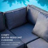 Eimeo 6 Piece 5 Seater Outdoor Corner Lounge Set, Grey Wicker