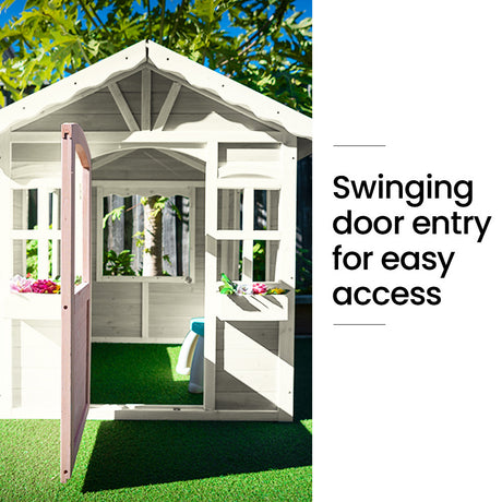 ROVO KIDS Cubby House, Wooden Outdoor DIY Timber Cottage Style Playhouse, for Children