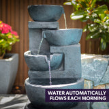 Elegant 4-Bowl Solar Fountain with LED Lights