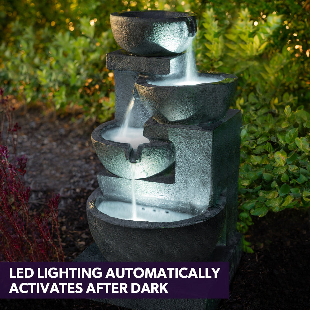 Elegant 4-Bowl Solar Fountain with LED Lights