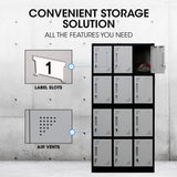 12-Door Steel Storage Locker Cabinet with Cam Locks, Black and Grey