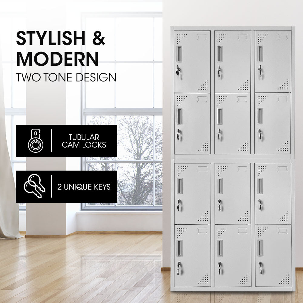 12-Door Metal Storage Locker in Light Grey - image 2