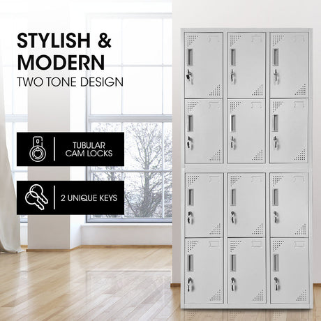 12-Door Metal Storage Locker in Light Grey - image 2