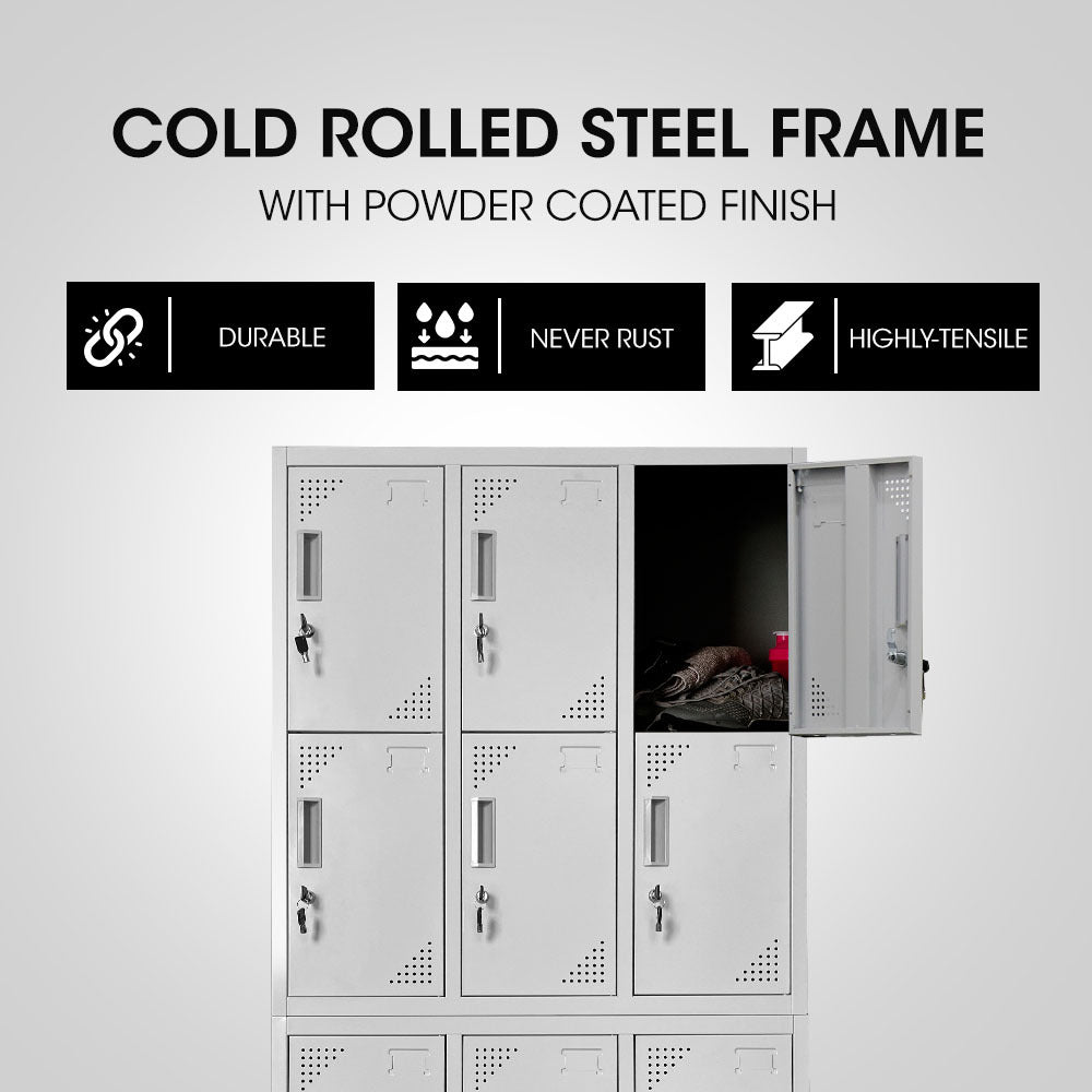 12-Door Metal Storage Locker in Light Grey - image 3