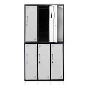6-Door Metal Storage Locker in Black and Light Grey - image 1
