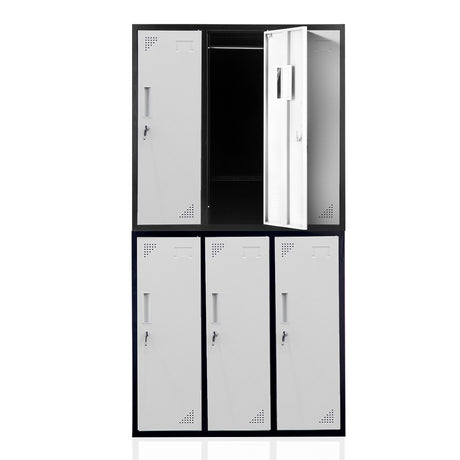 6-Door Metal Storage Locker in Black and Light Grey - image 1