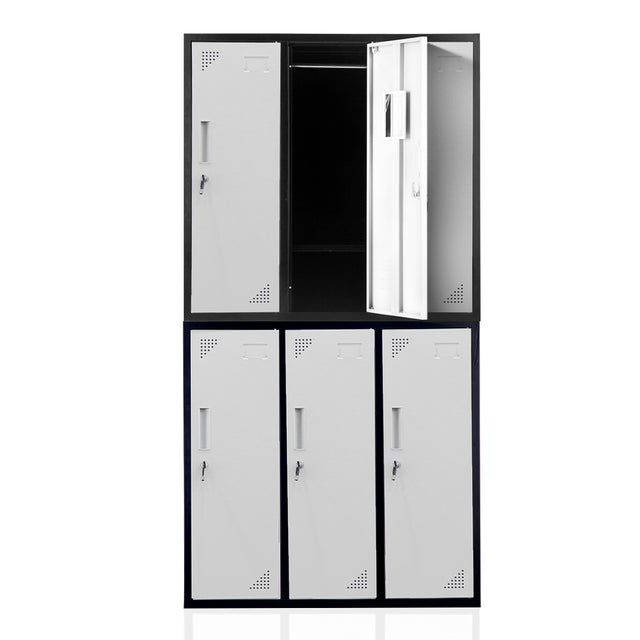 6-Door Metal Storage Locker in Black and Light Grey - image 1