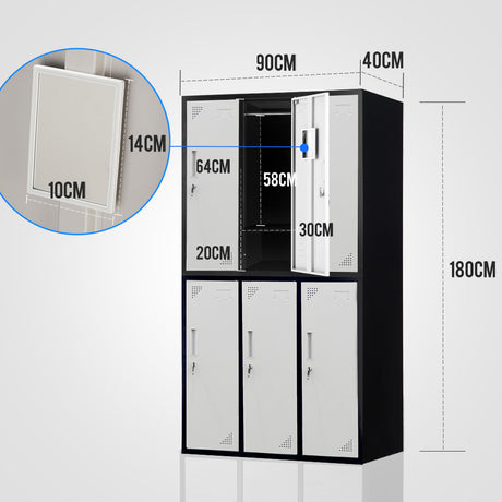 6-Door Metal Storage Locker in Black and Light Grey - image 2