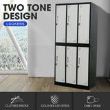 6-Door Metal Storage Locker in Black and Light Grey - image 3