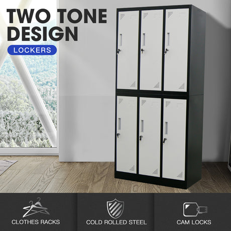 6-Door Metal Storage Locker in Black and Light Grey - image 3