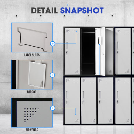 6-Door Metal Storage Locker in Black and Light Grey - image 10