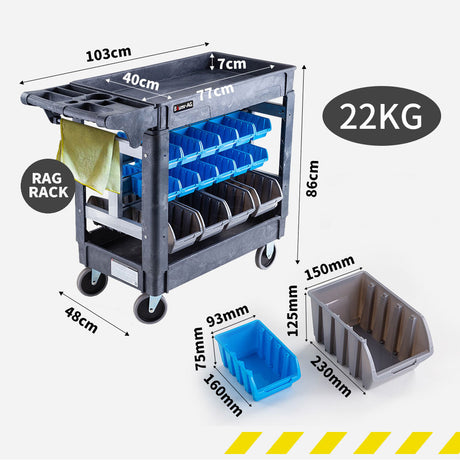 Mobile Parts Bin Utility Trolley, 32 Bins