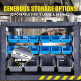 Mobile Parts Bin Utility Trolley, 32 Bins