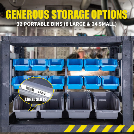 Mobile Parts Bin Utility Trolley, 32 Bins